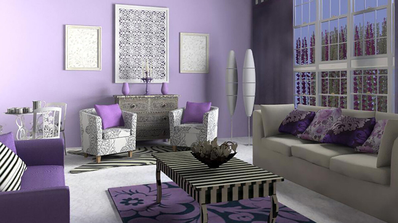 Фиолетовая мебель и аксессуары в интерьере