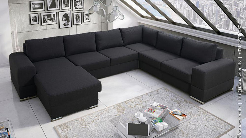 П-образный диван-конструктор в черном цвете