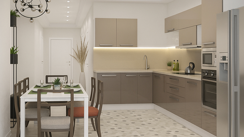 Маленькая кухня в стиле постмодерна в квартире