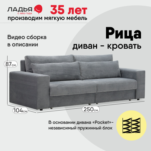 Прямой диван Рица Стальной велюр 