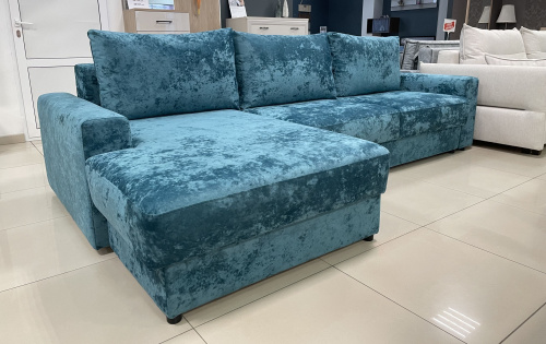 Угловой диван левый Вегас синий велюр