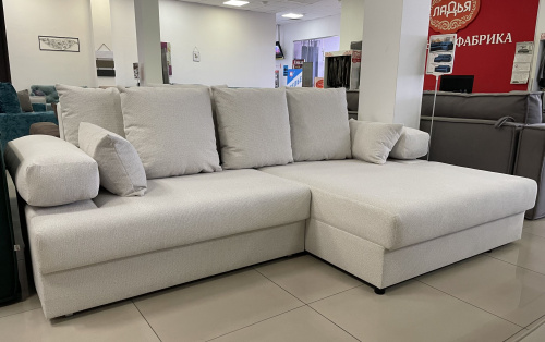 Угловой диван правый Трейд светло-бежевый велюр