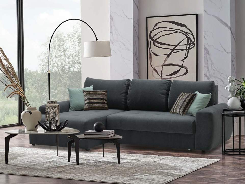 Угловой диван левый Коста Графитовый велюр