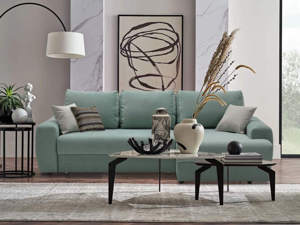 Угловой диван правый Коста Бирюзовый велюр