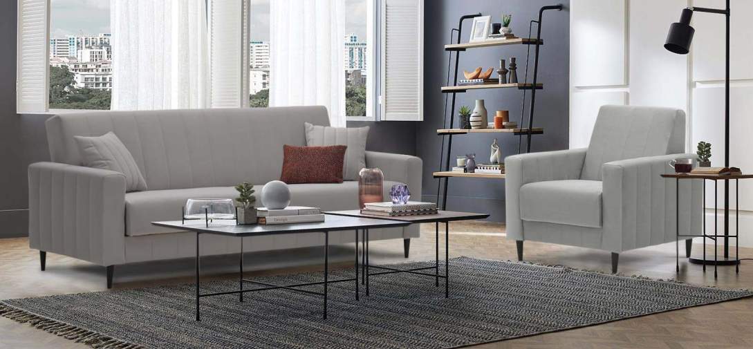 Прямой диван Эмма Светло-серый велюр