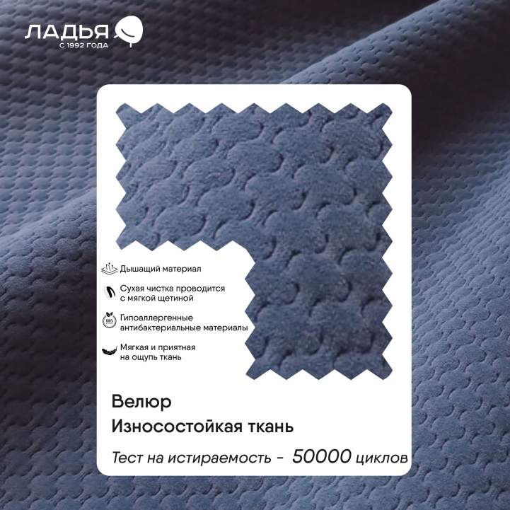 Прямой мини диван Тиволи 120 Серо-синий велюр 