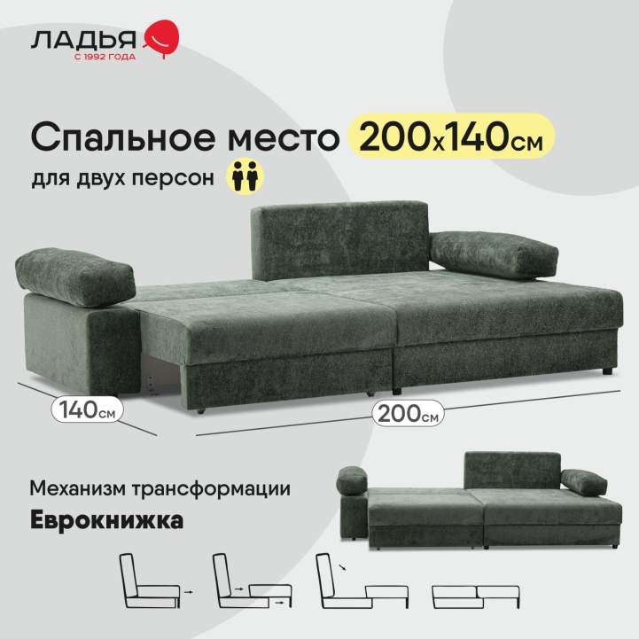 Угловой диван правый Тайлин Зеленый шенилл