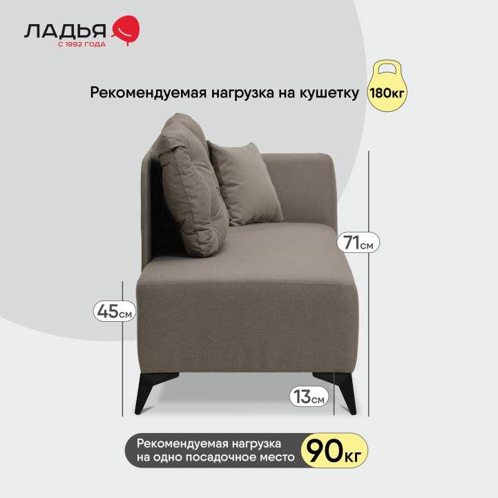 Угловая кушетка Тиволи 190 коричневая рогожка