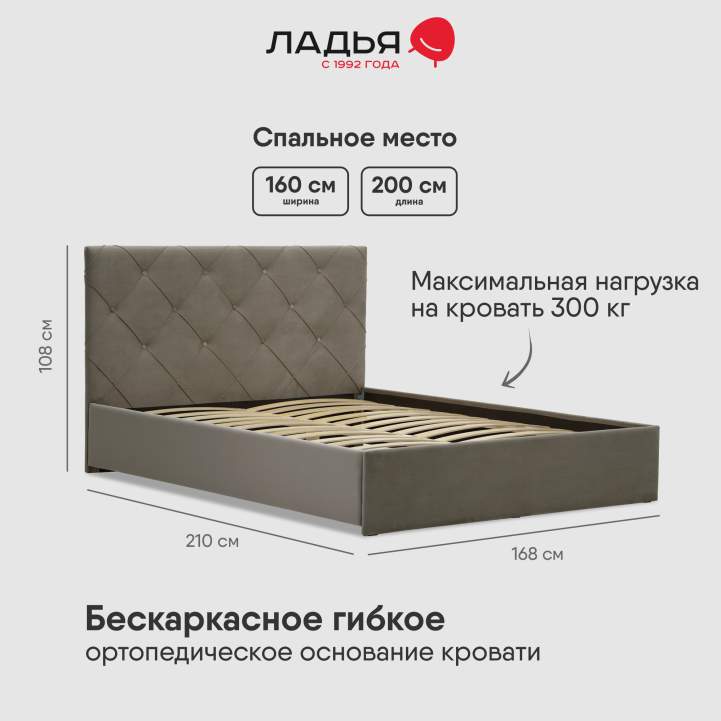 Двуспальная кровать Артэ 160 бежевый велюр