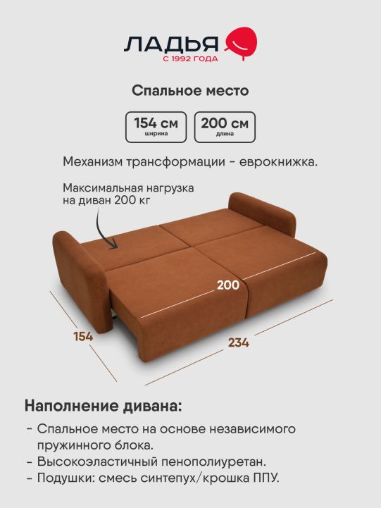 Прямой диван Рубио терракотовый велюр