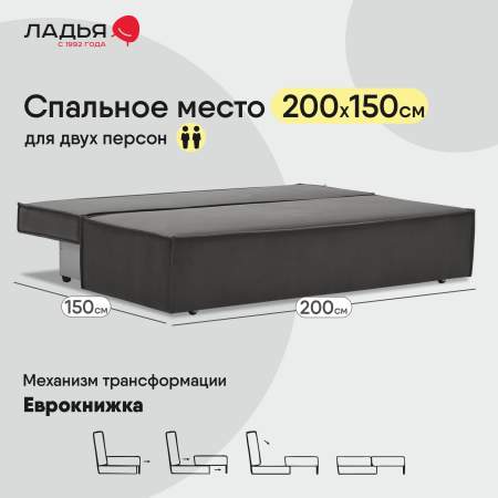 Прямой диван Фабио Fit Cерый велюр