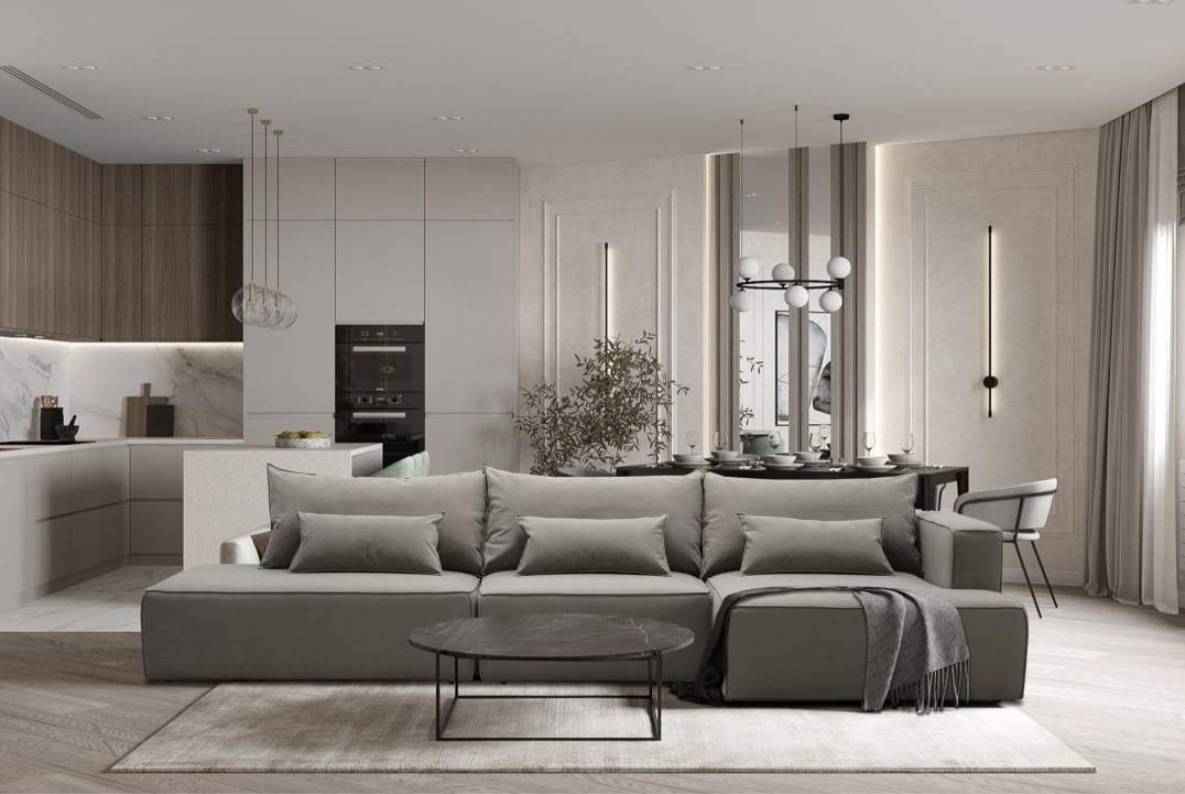 Угловой модульный диван правый Рейф Бежевый велюр