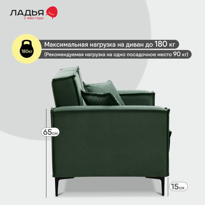 Прямой мини диван Авиньон Зеленый велюр