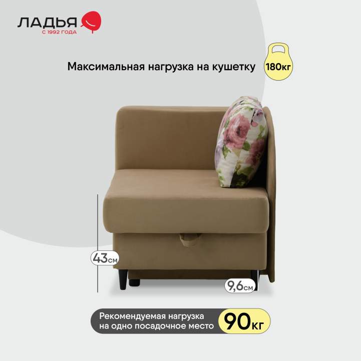 Угловая кушетка левая Иби бежевый велюр