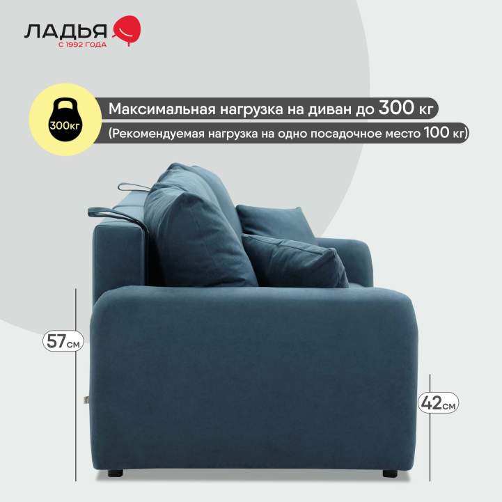 Прямой диван Волда Индиго велюр