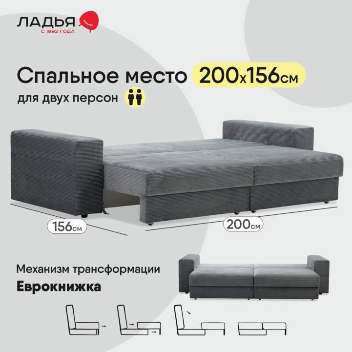 Прямой диван Рица Стальной велюр 