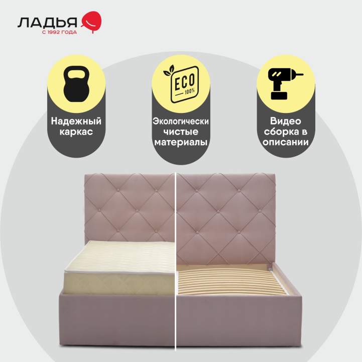 Двуспальная кровать Артэ 140 розовый велюр