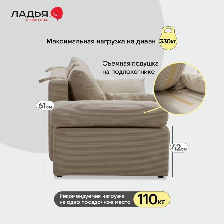 Прямой диван Тайлин кремовый велюр