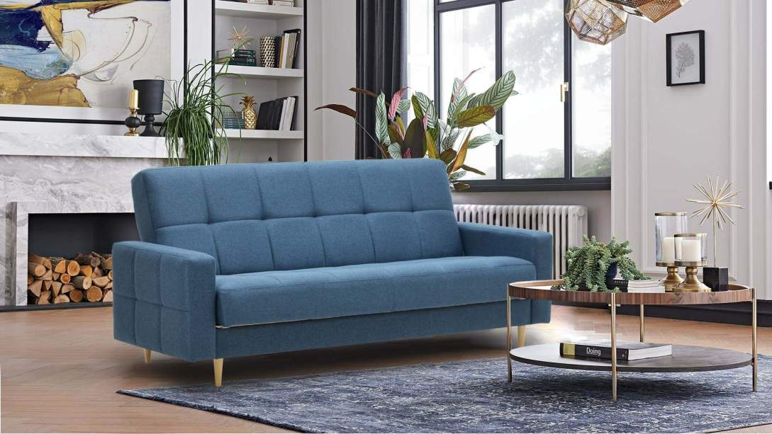 Прямой диван Виконт Синяя рогожка