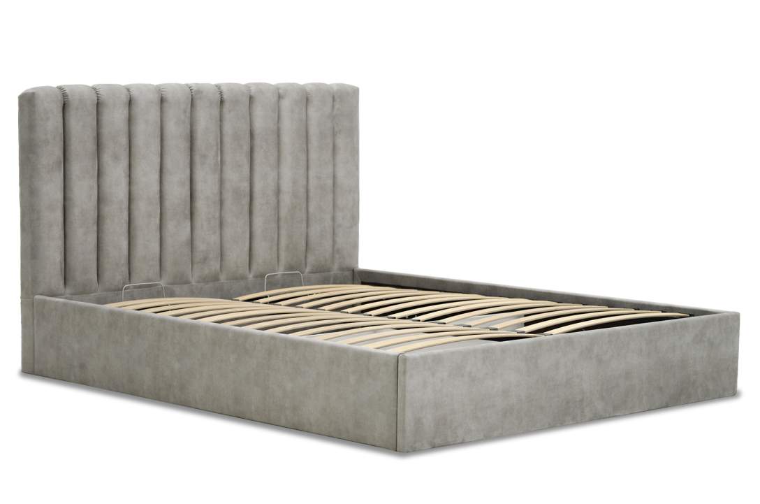 Двуспальная кровать Страйп 140 светло-серый велюр