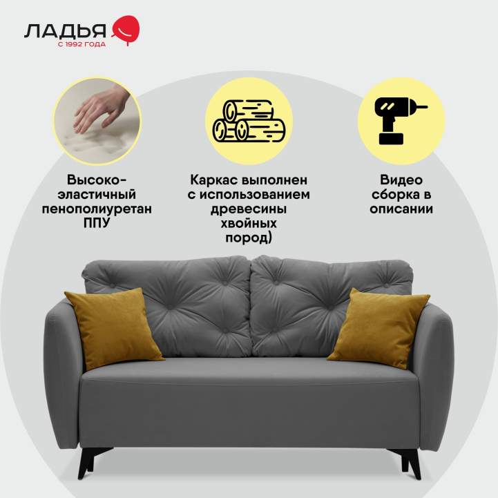 Прямой мини диван Тиволи 140 Серый велюр 