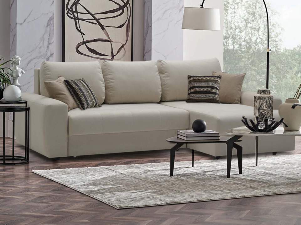 Угловой диван правый Коста Айвори велюр