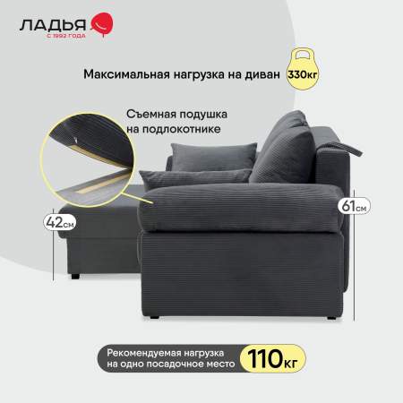 Угловой диван левый Тайлин Графитовый велюр