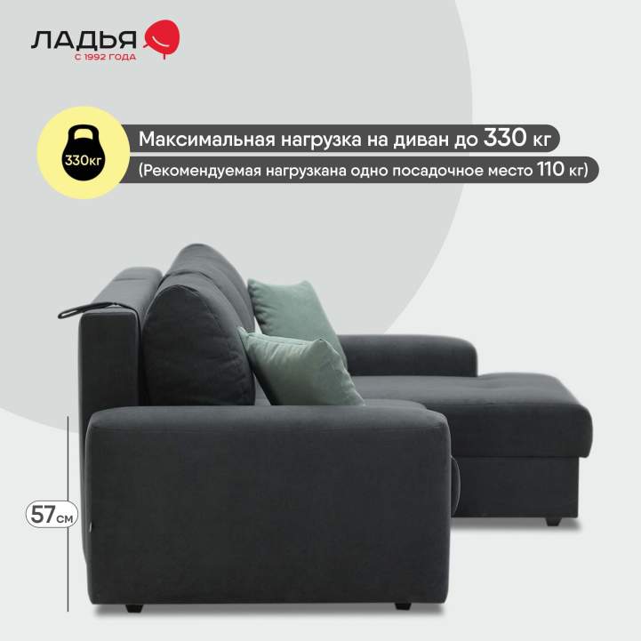 Угловой диван правый Коста Графитовый велюр 