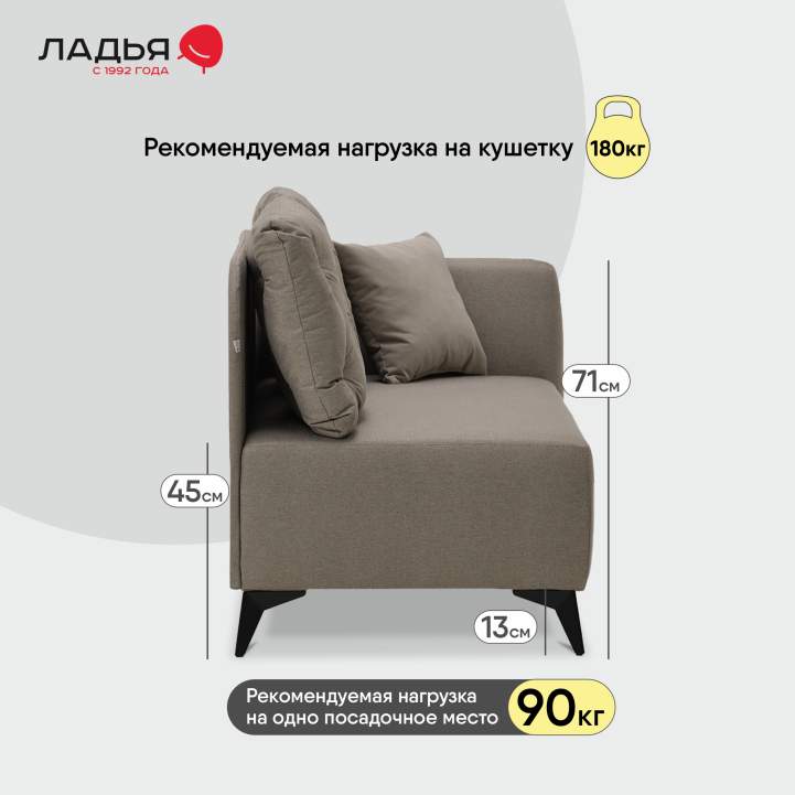 Угловая кушетка Тиволи 120 коричневая рогожка