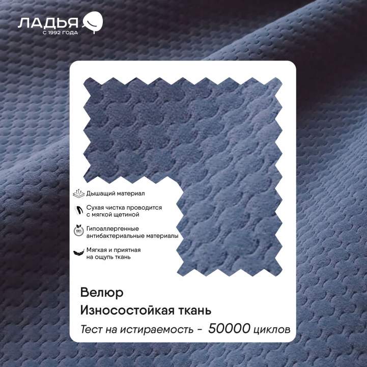 Прямой мини диван-кушетка Мокка Дымчатый синий велюр