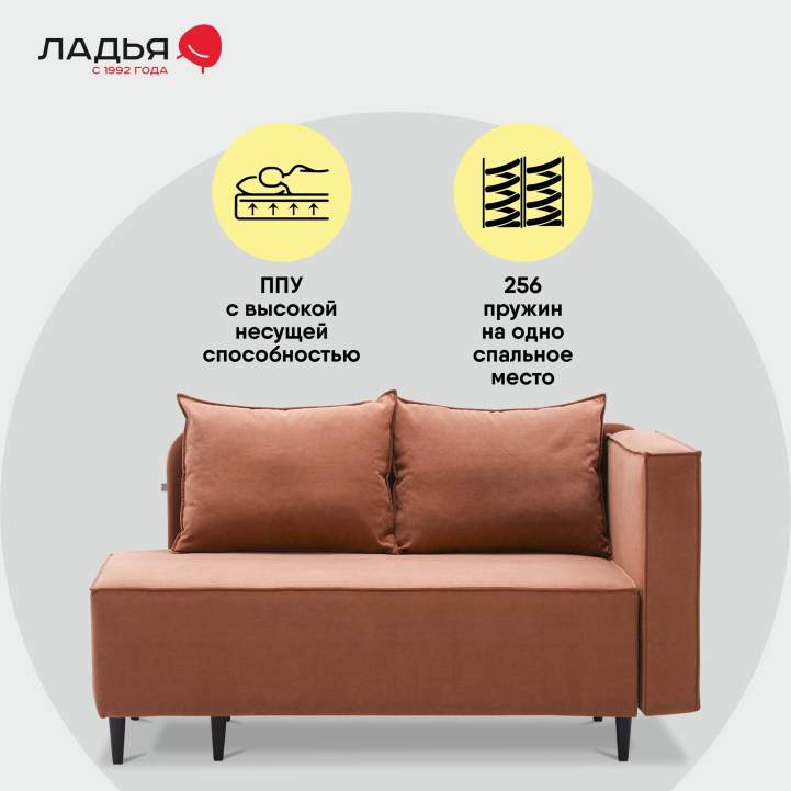 Угловая кушетка правая Элфи пыльно-терракотовый велюр