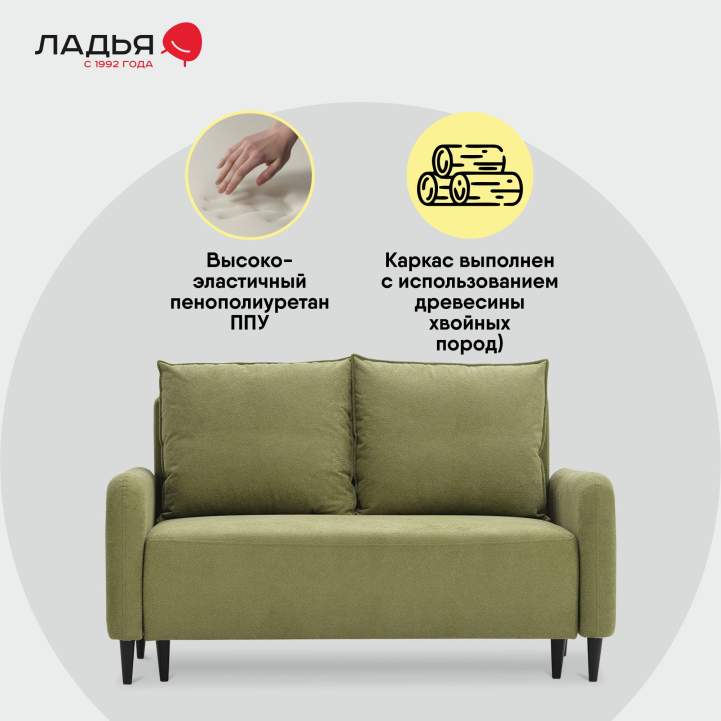 Прямой мини диван Ройн 140 травяной велюр