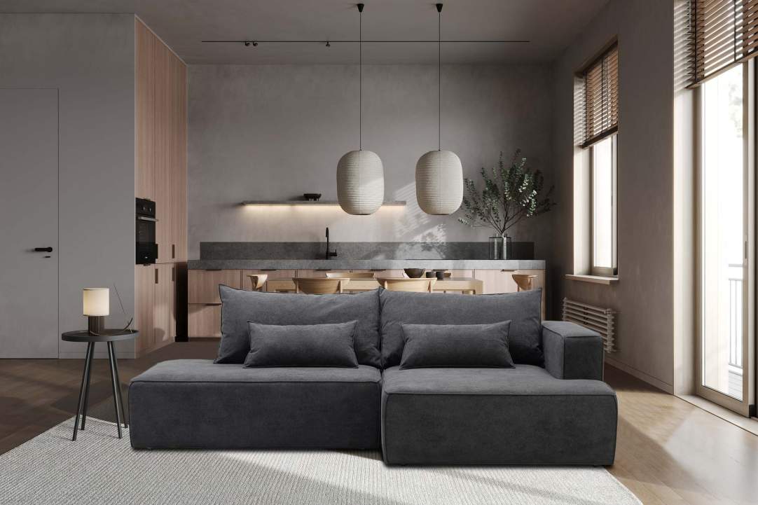 Угловой диван правый Рейф Графитовый велюр