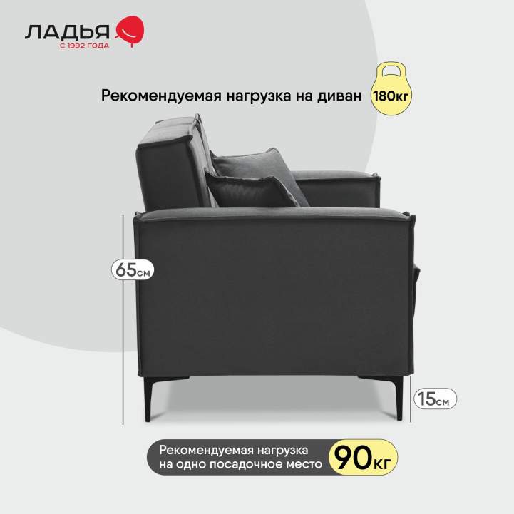 Прямой мини диван Авиньон Серый велюр