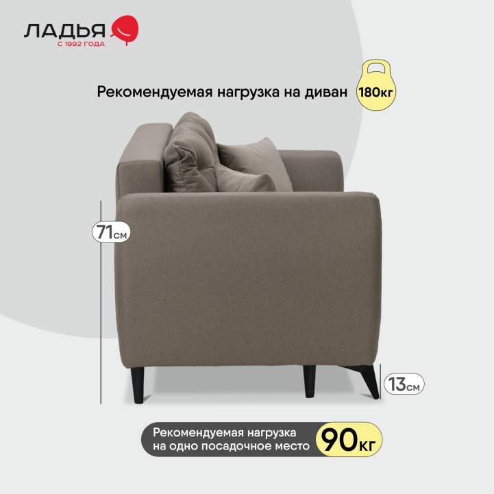 Прямой диван Тиволи коричневая рогожка