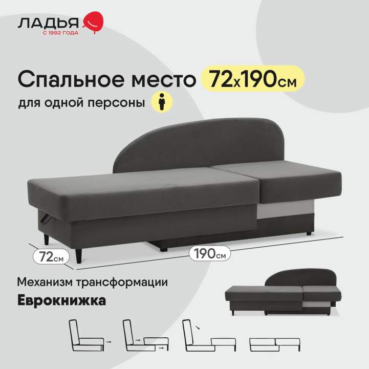 Угловая кушетка правая Иби Серый велюр