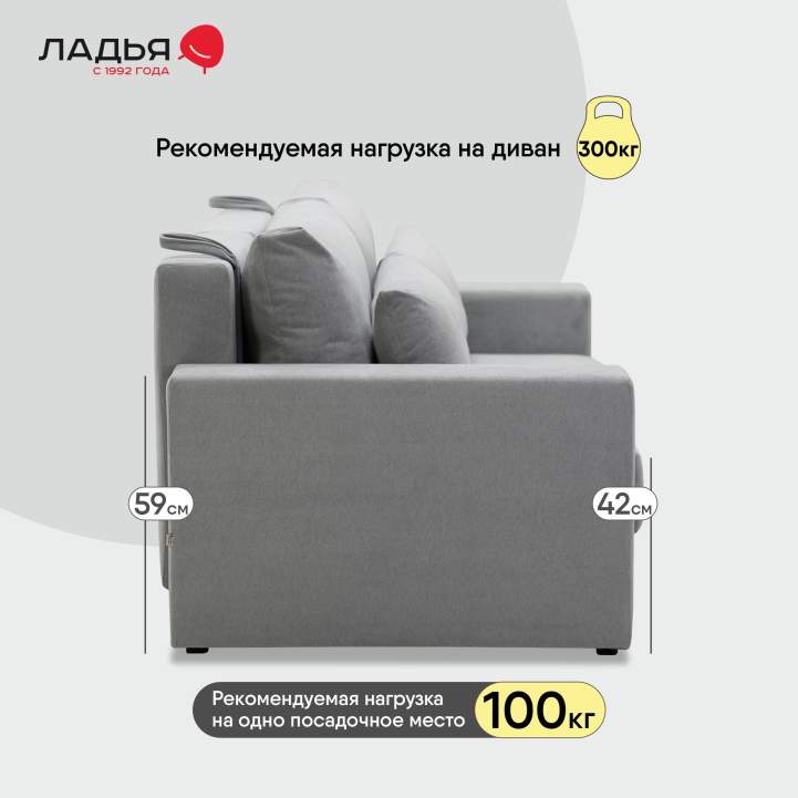 Прямой диван Рица Дымчатый серый велюр 