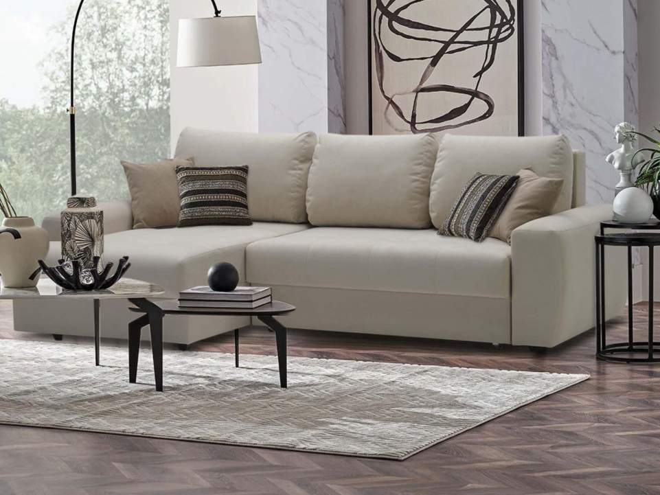 Угловой диван левый Коста Айвори велюр