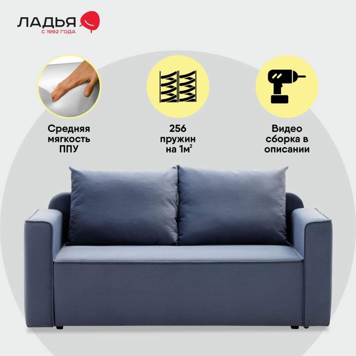 Прямой мини диван-кушетка Мокка Дымчатый синий велюр Уцененный