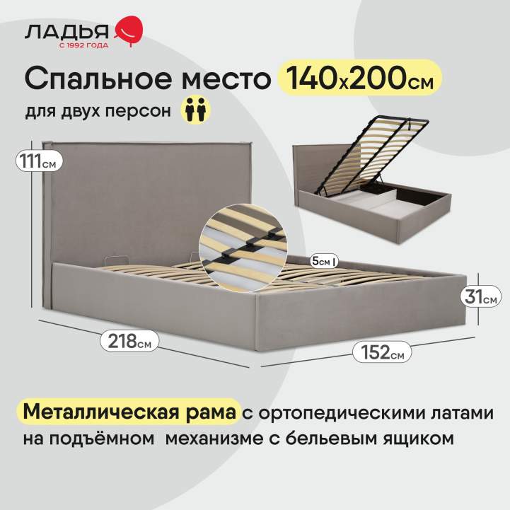 Двуспальная кровать Лутон 140 бежевый велюр