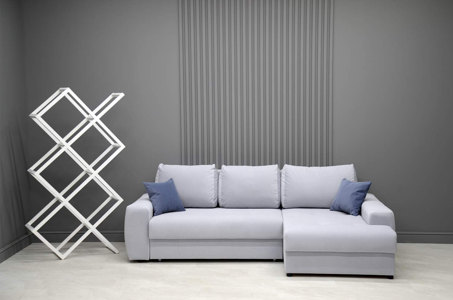 Угловой диван правый Коста светло-серый велюр