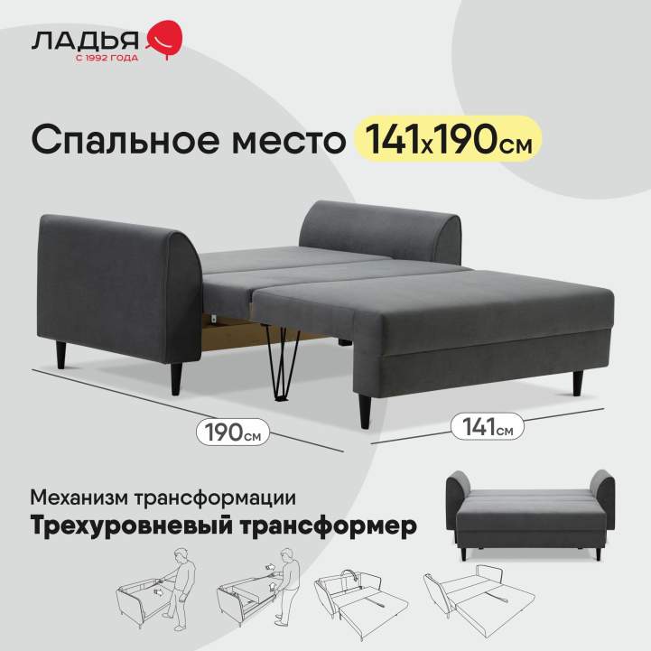 Прямой мини диван Касита 140 Серый велюр