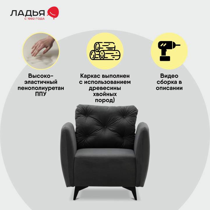 Нераскладное кресло Тиволи серый велюр 