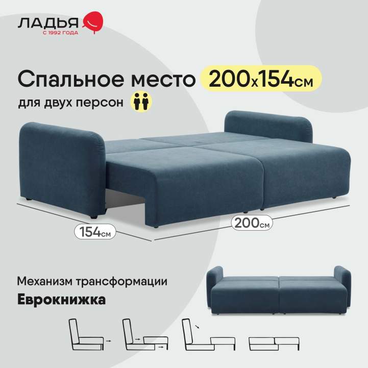 Прямой диван Волда Индиго велюр