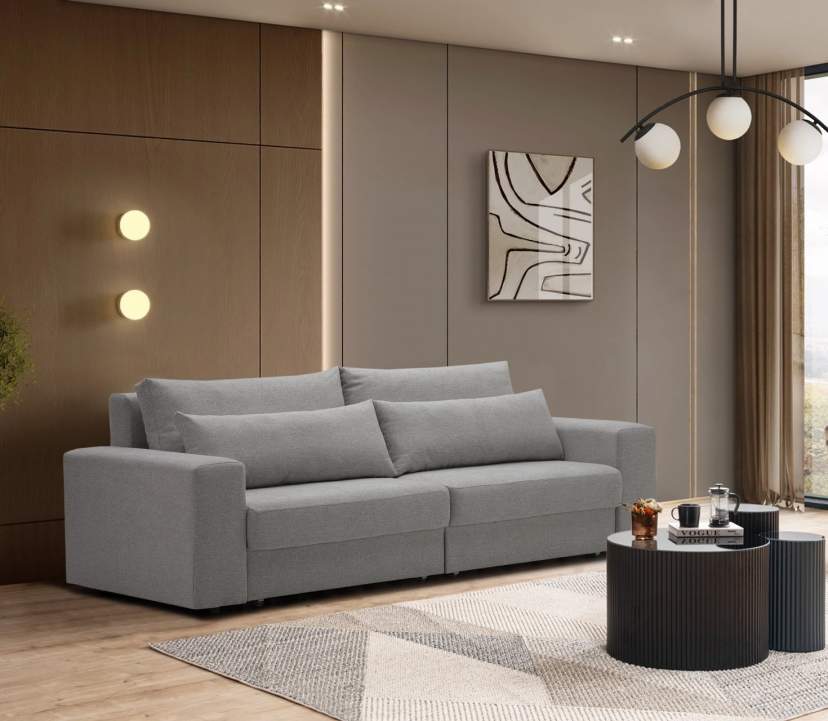 Прямой диван Рица Серо-фиолетовый меланж рогожка 