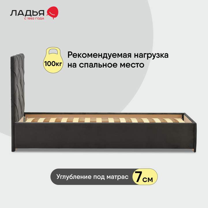 Односпальная кровать Артэ 90 серый велюр