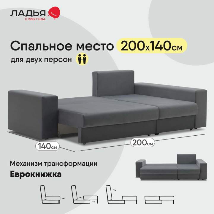 Угловой диван правый Майами Графитовый велюр