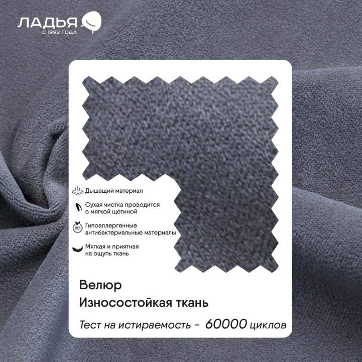 Прямой диван Майами Графитовый велюр 