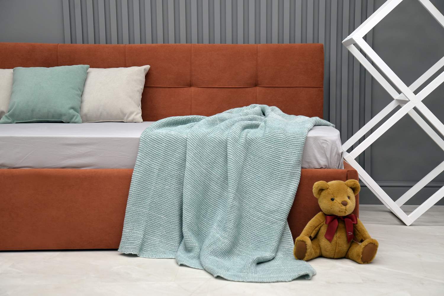 Односпальная детская кровать Келсо терракотовый велюр