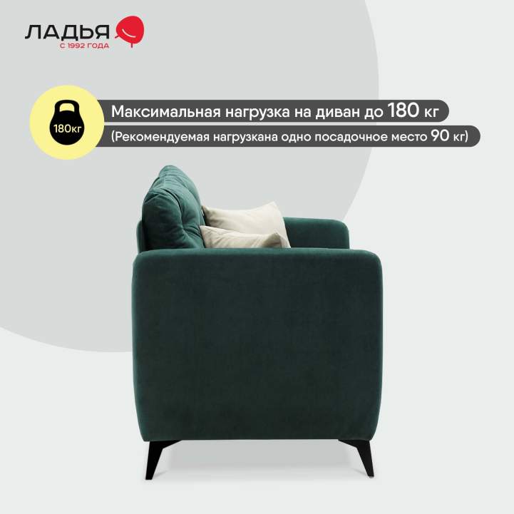 Прямой диван-кушетка Тиволи 120 Изумрудный велюр 